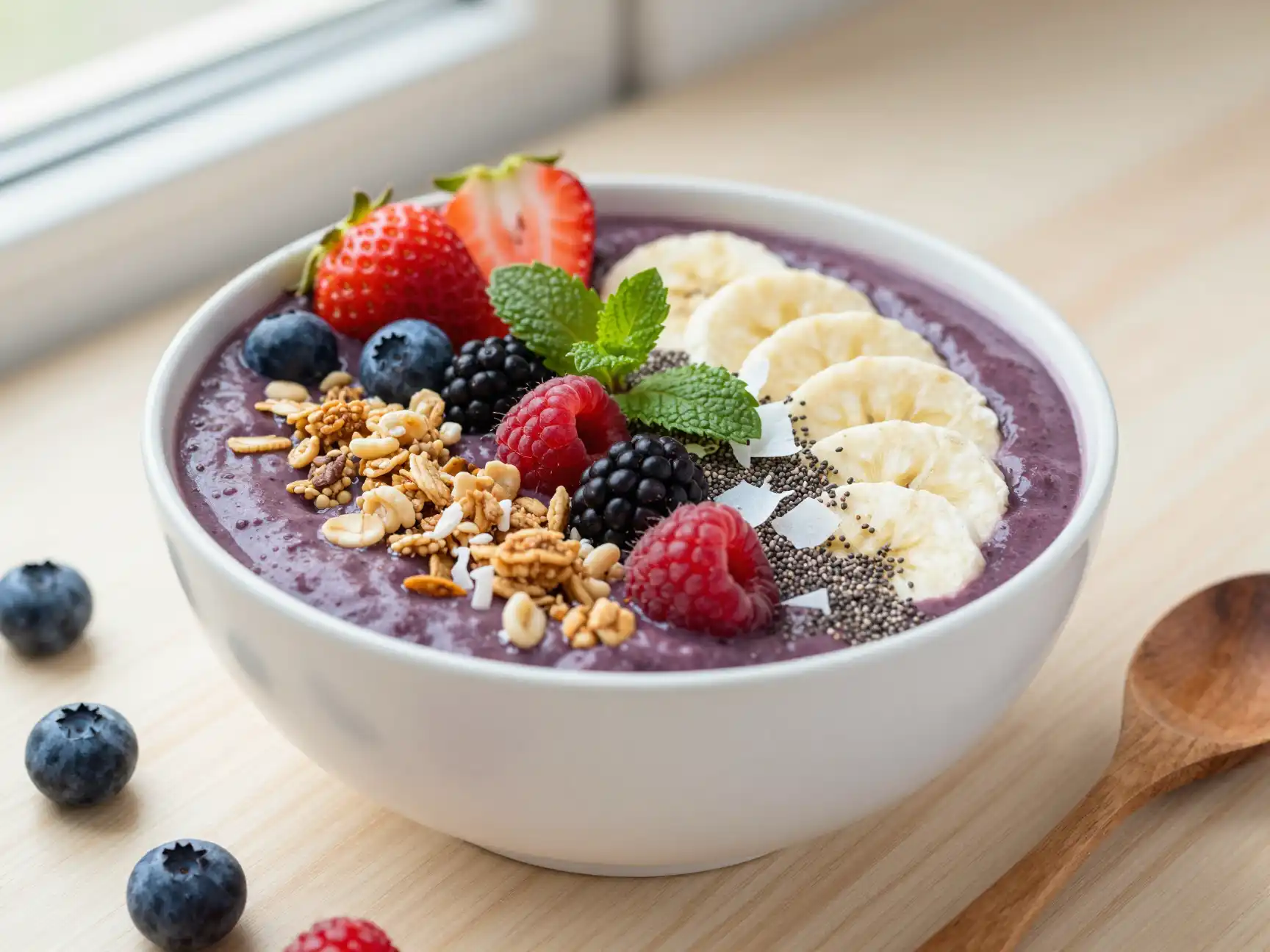 Chia Berry Smoothie Bowl for Antioxidants plated dish