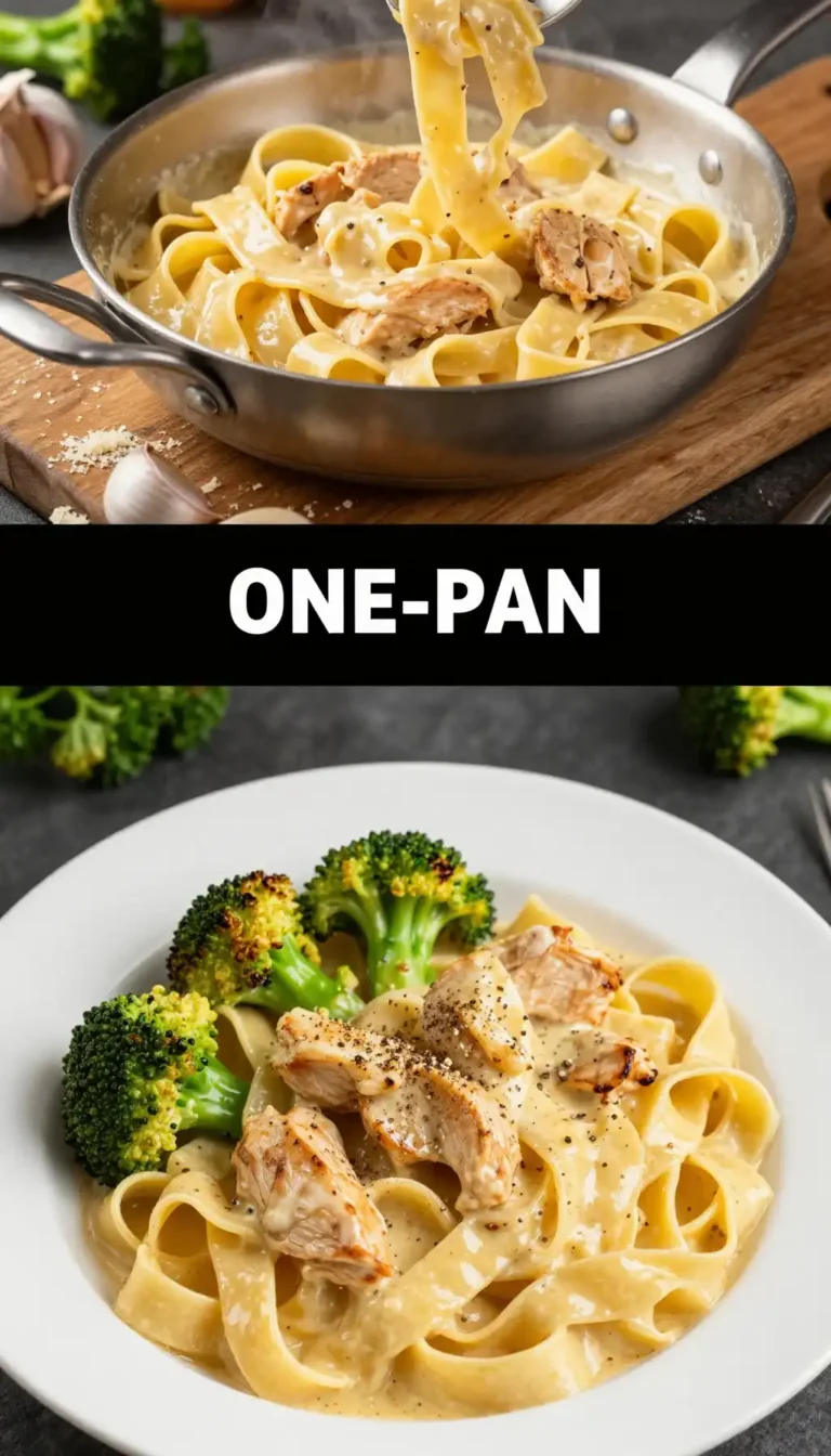 Chicken Alfredo Pasta with Broccoli Florets