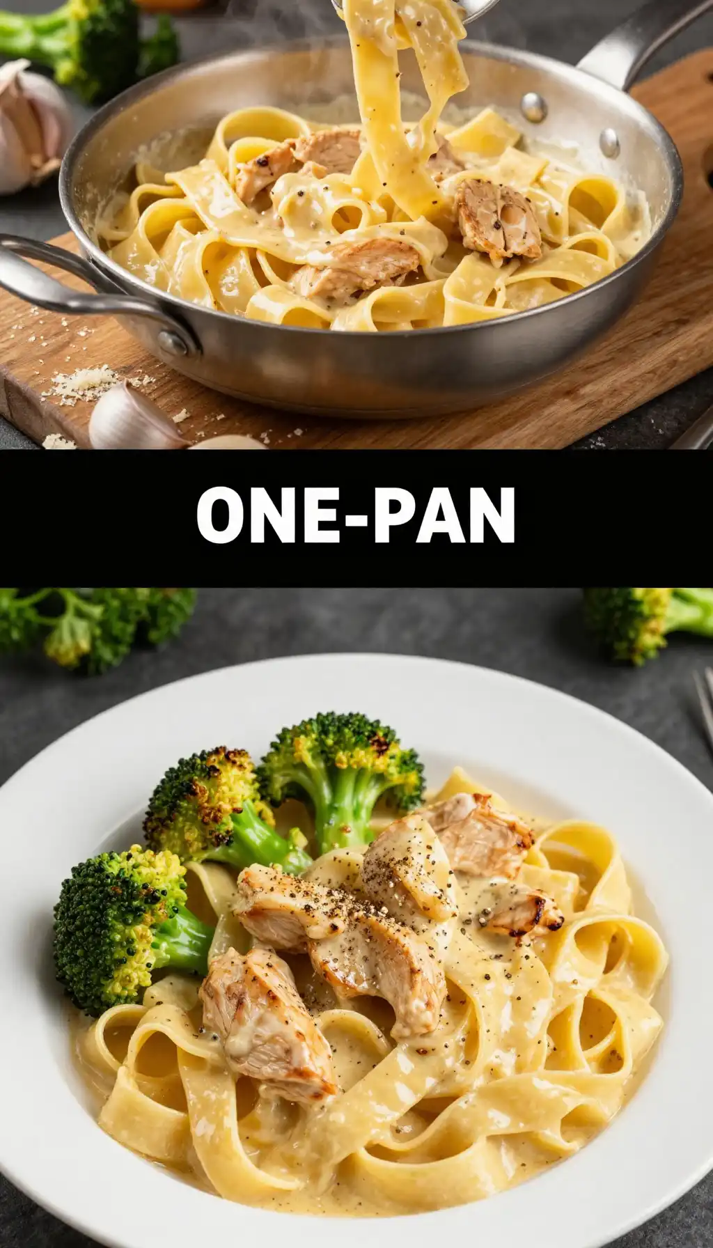 Chicken Alfredo Pasta with Broccoli Florets