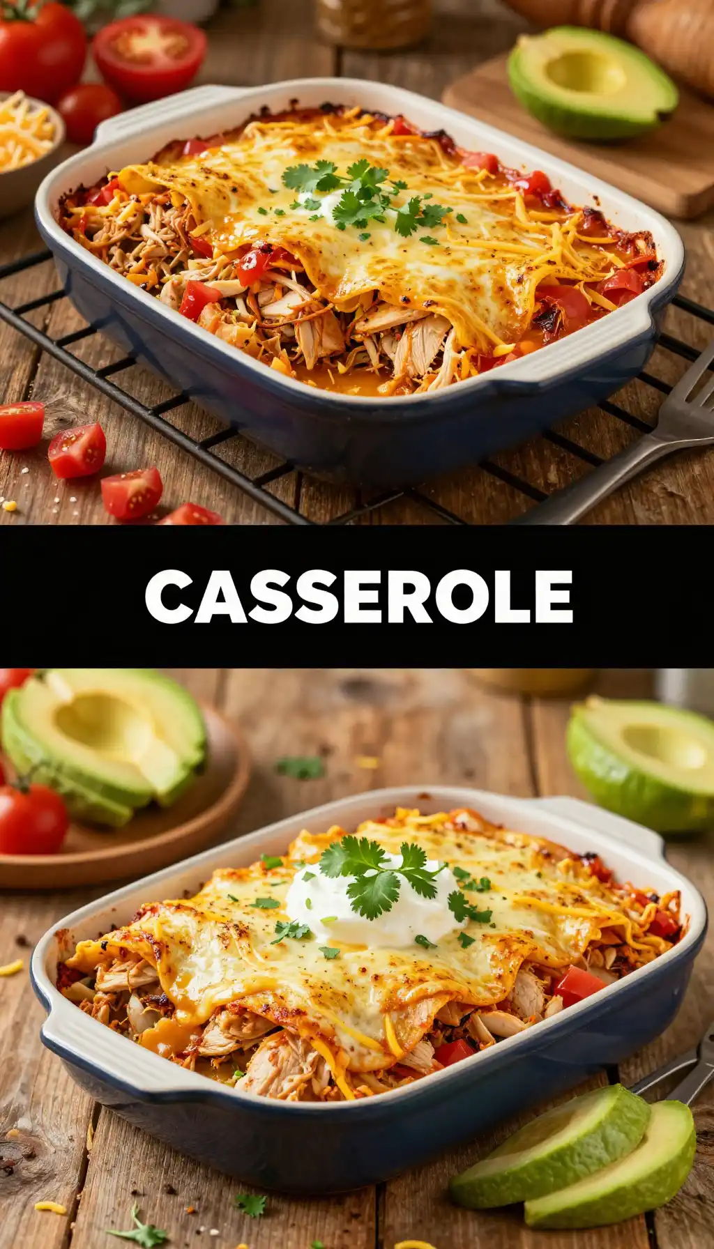 Chicken Enchilada Casserole with Red Chile Sauce pinterest pin
