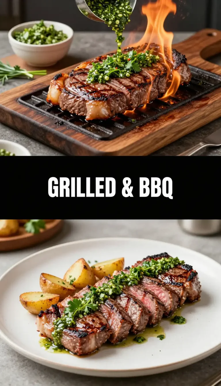 Chimichurri Grilled Flank Steak with Roasted Potatoes