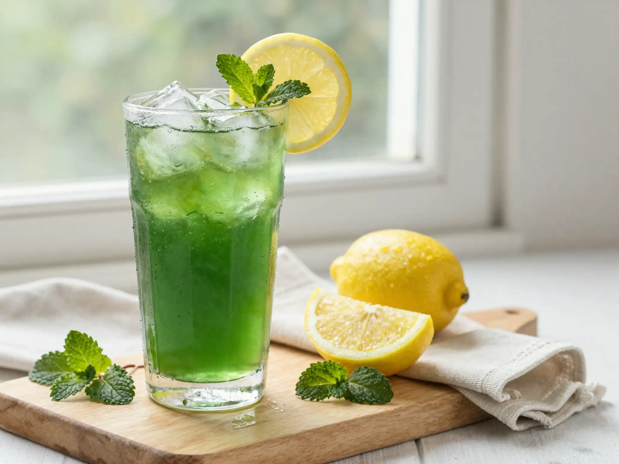 Chlorophyll Water Lemonade for Detox plated dish