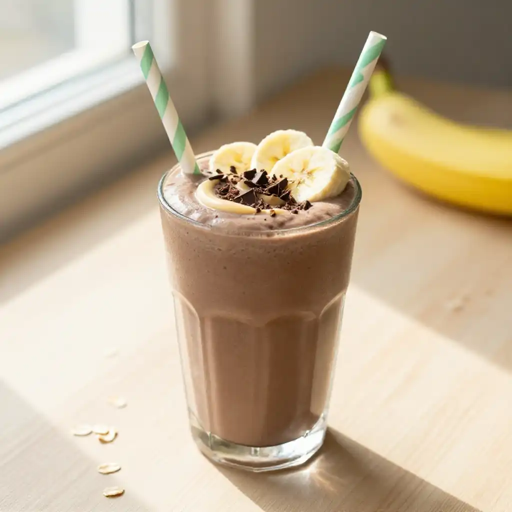 Chocolate Banana Oat Smoothie for Kids Lunch plated dish