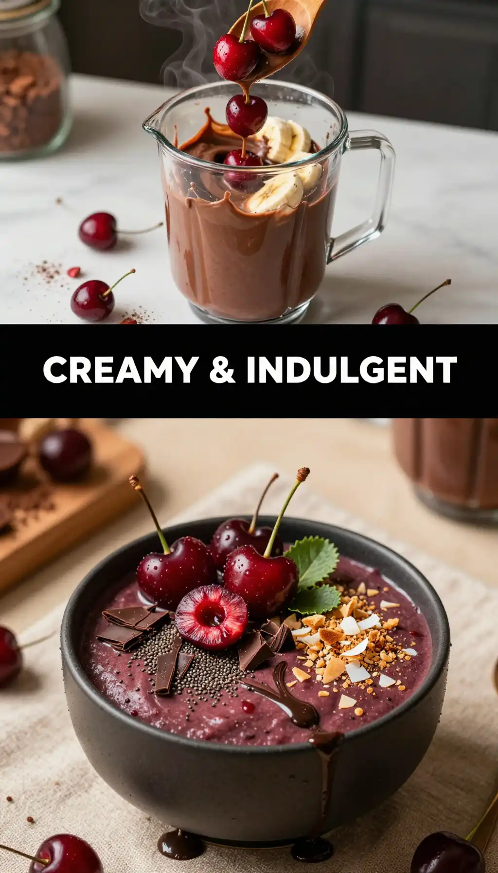 Chocolate Cherry Smoothie Bowl for Dessert pinterest pin