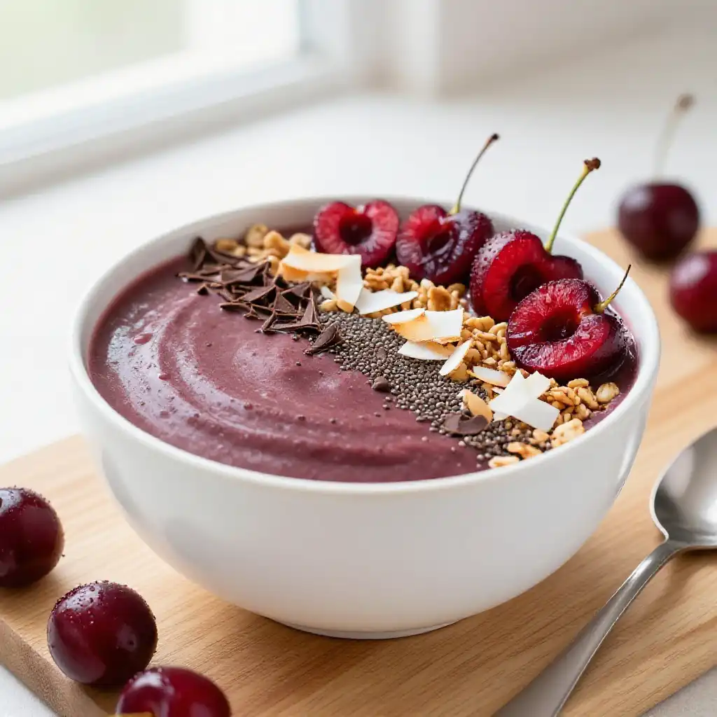 Chocolate Cherry Smoothie Bowl for Dessert plated dish
