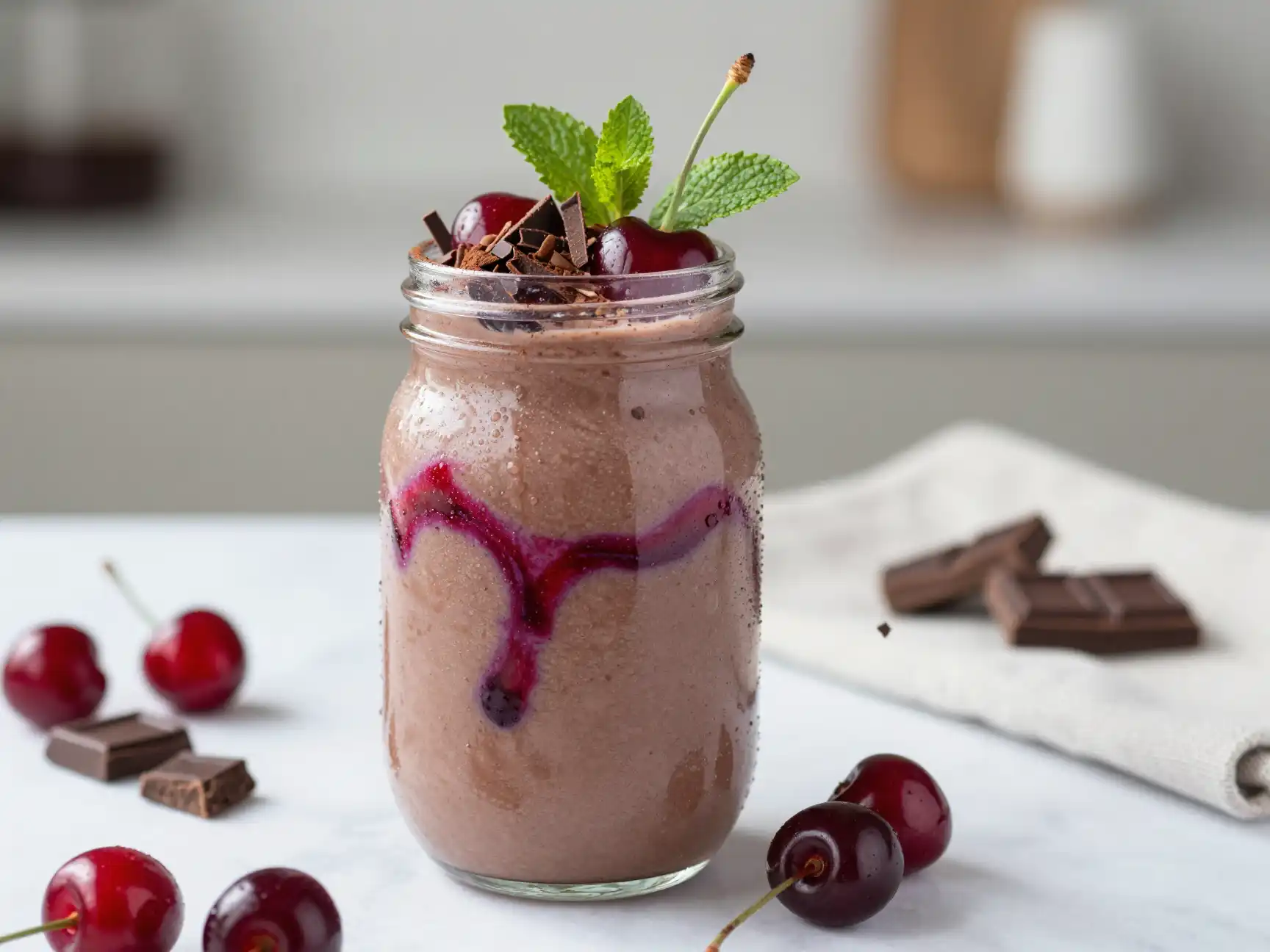Chocolate Cherry Smoothy for Post-Workout plated dish