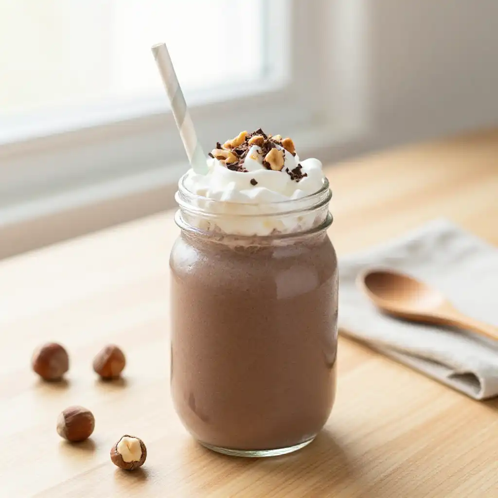 Creamy Chocolate Hazelnut Breakfast Smoothie plated dish