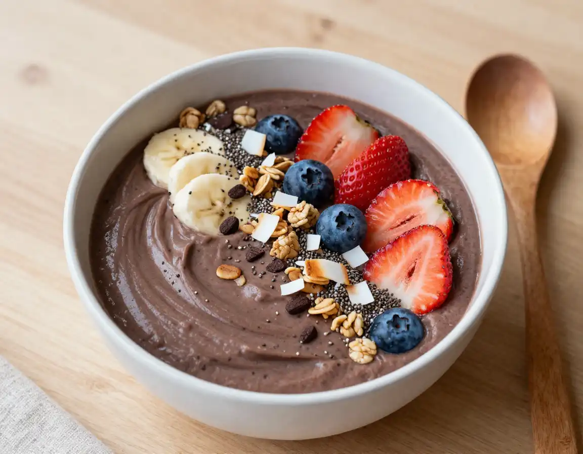 Chocolate Sea Moss Smoothie Bowl plated dish