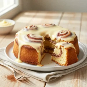 Viral Gooey Cinnamon Roll Cake with Cream Cheese Glaze