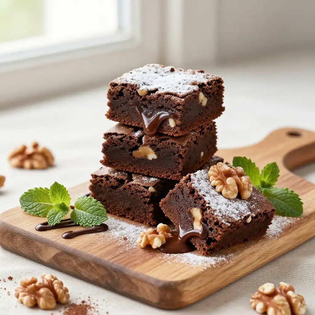 Classic Walnut Fudge Brownies plated dish