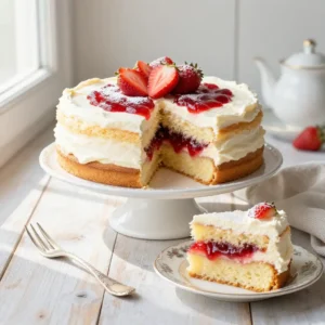 EASY Fluffy Clotted Cream & Strawberry Jam Cake Recipe