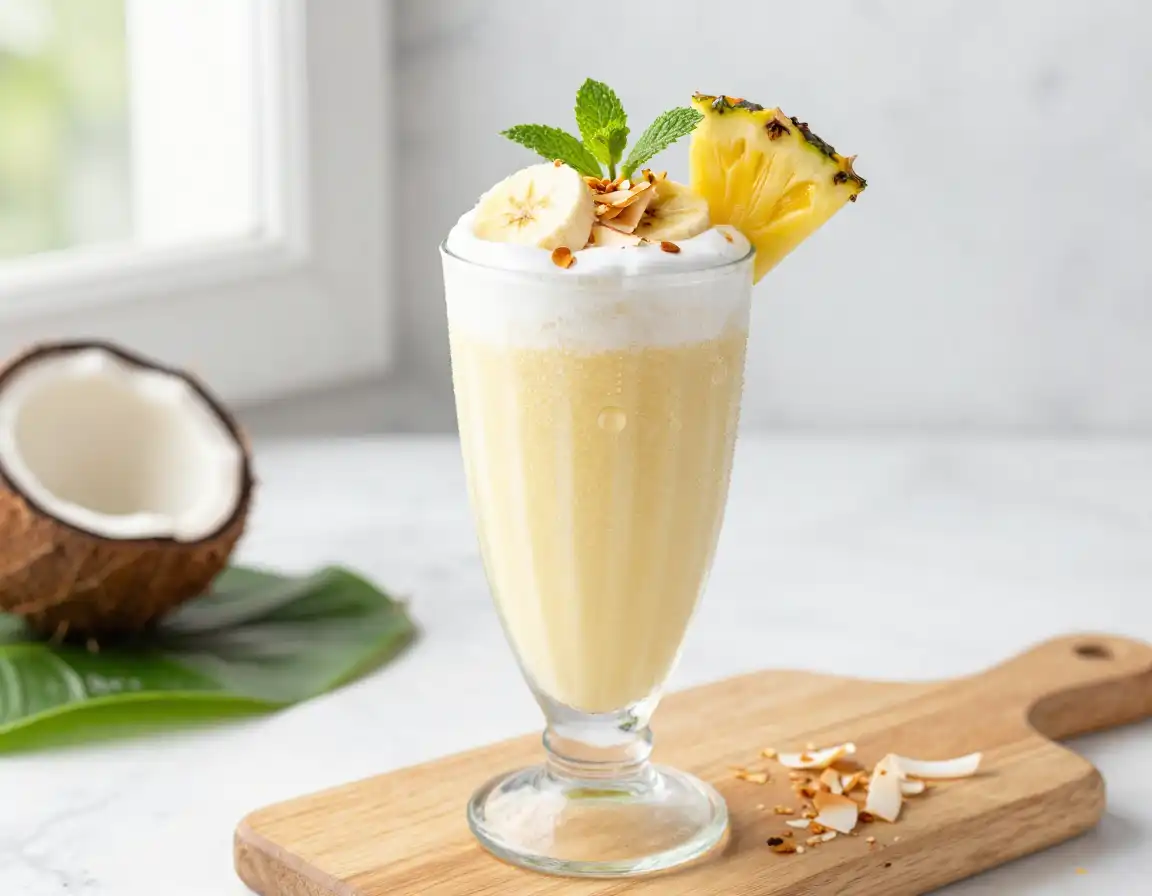 Coconut Banana Smoothie for Tropical Cream plated dish