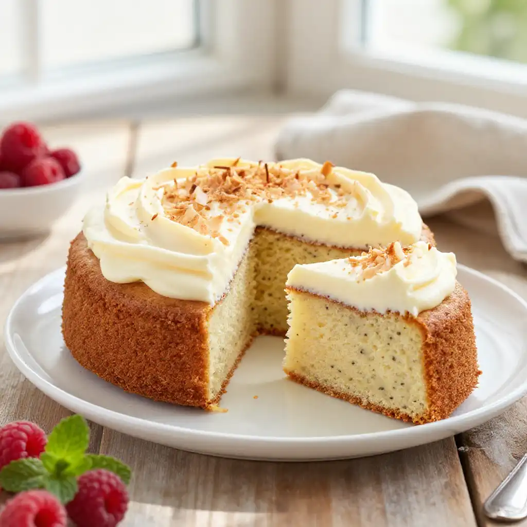 Coconut Flour And Vanilla Bean Cake plated dish