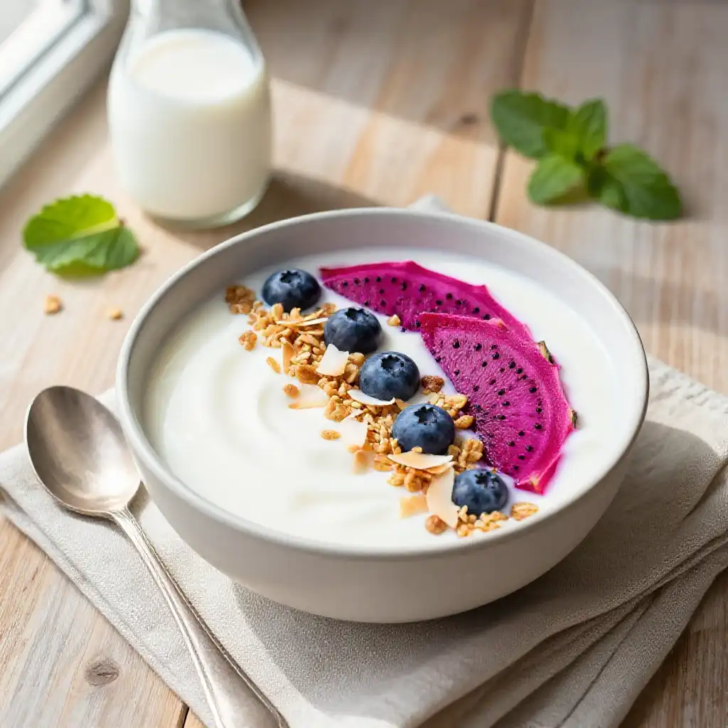 Creamy Coconut Yogurt Parfait Smoothie Bowl plated dish