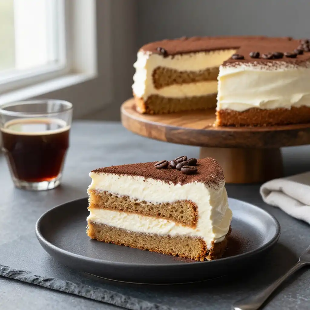 Cold Brew Coffee and Mascarpone Cake plated dish