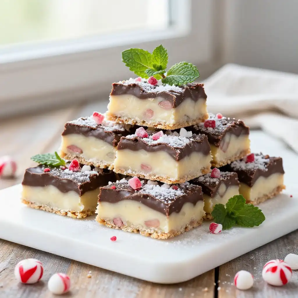Cold Peppermint Bark Bars plated dish