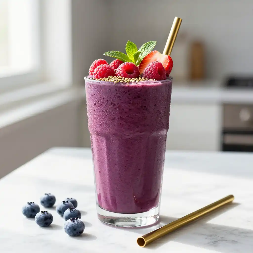 Collagen Boosting Berry Blast Smoothie for Youthful Skin plated dish