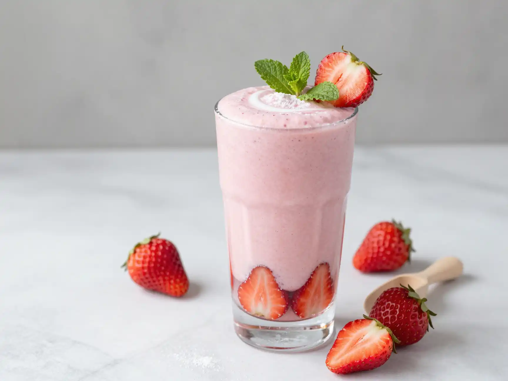 Collagen Strawberry Smoothie for Youthful Skin plated dish