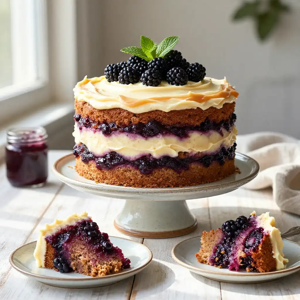 Country Style Blackberry Jam Cake plated dish