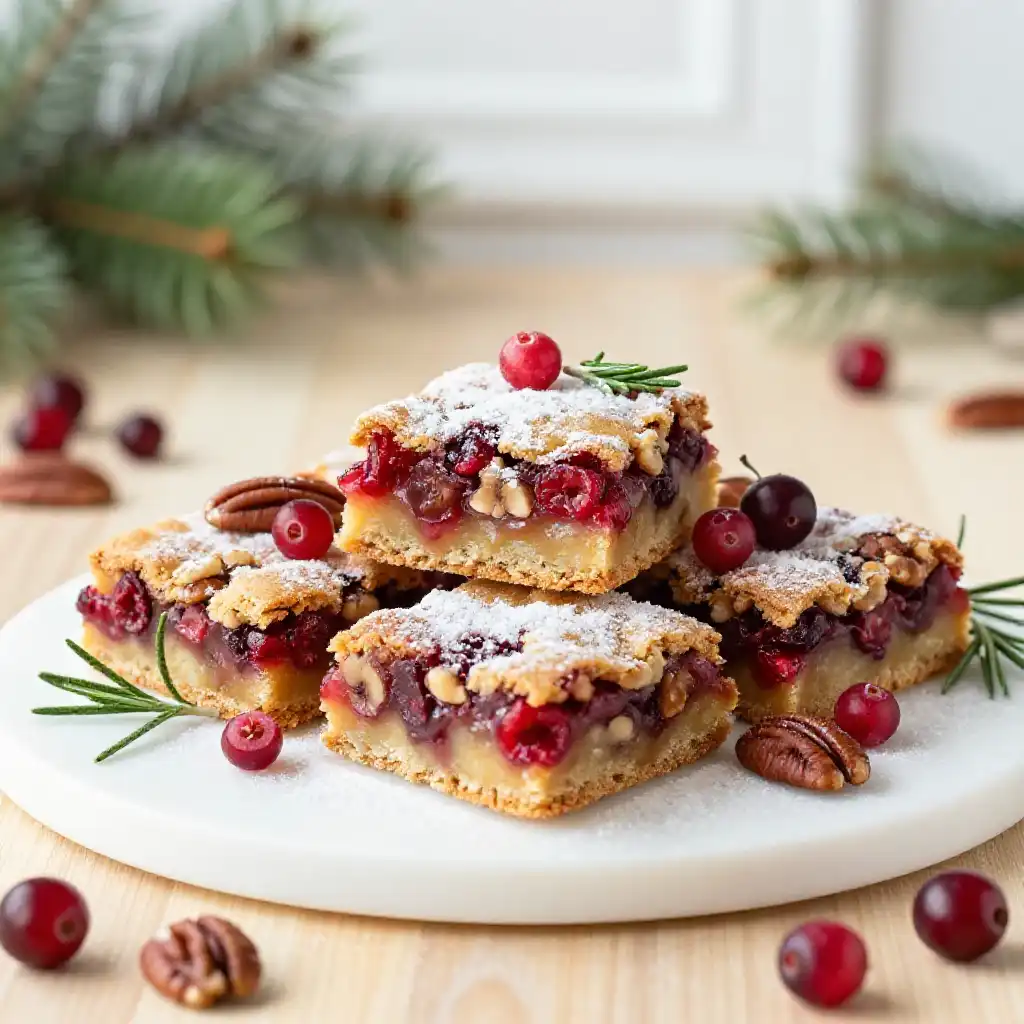 Cranberry Pecan Holiday Blondies plated dish