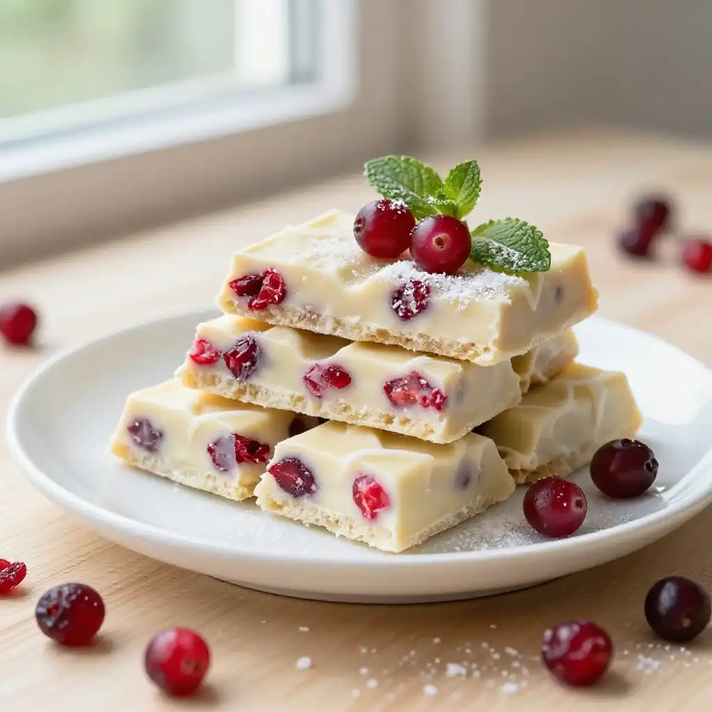 Cranberry White Chocolate Bliss Bars plated dish