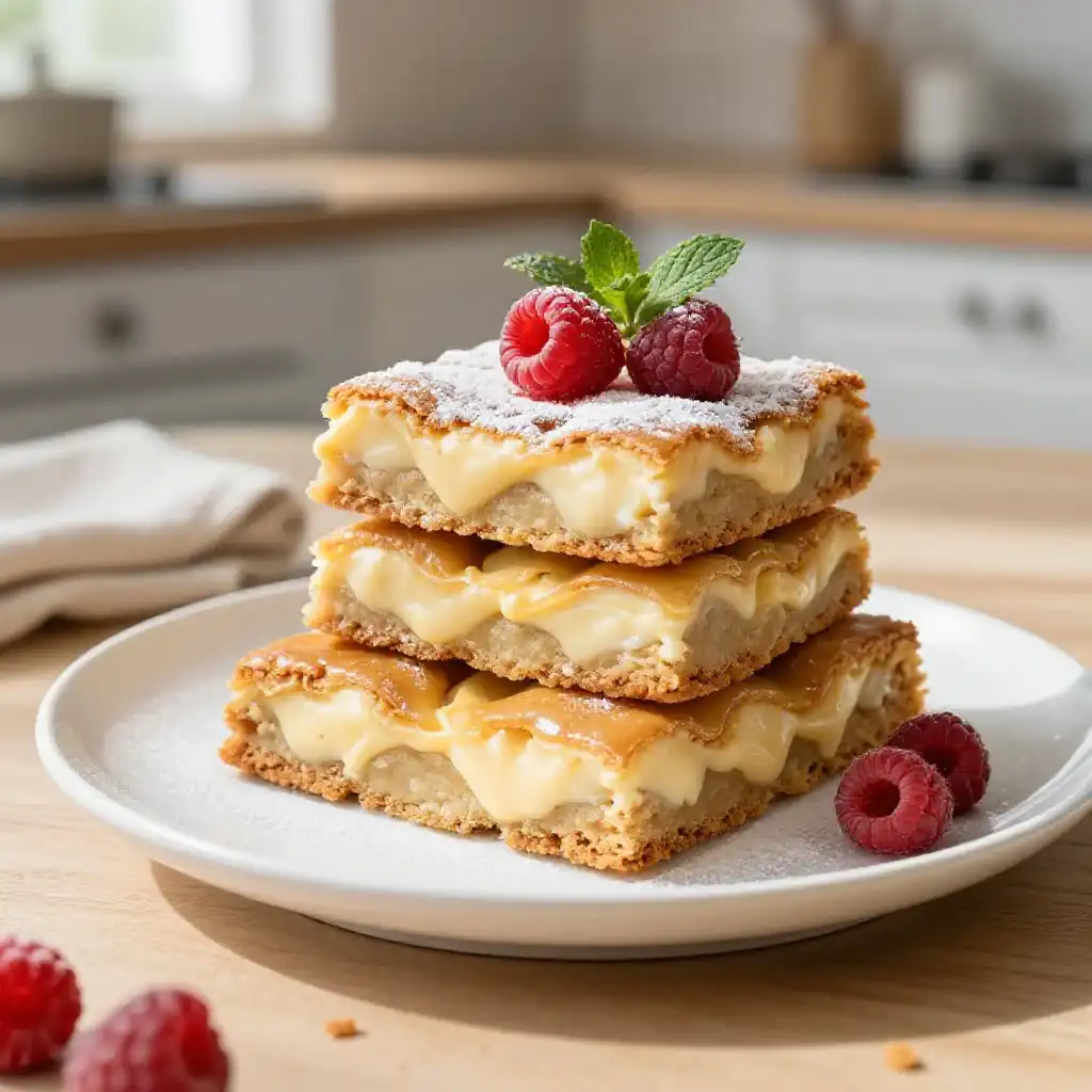 Cream Cheese Swirl Blondie Bars plated dish