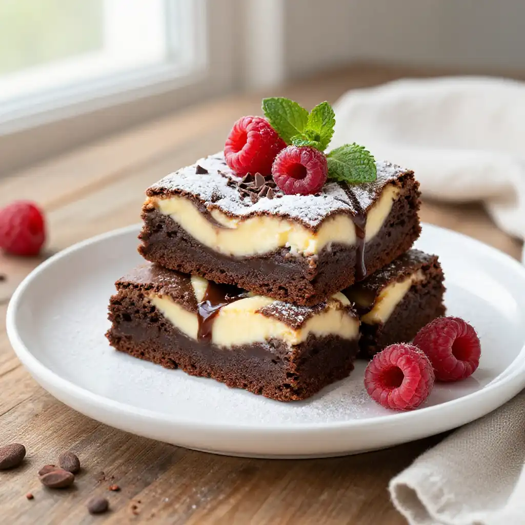 Cream Cheese Swirl Fudge Brownies plated dish