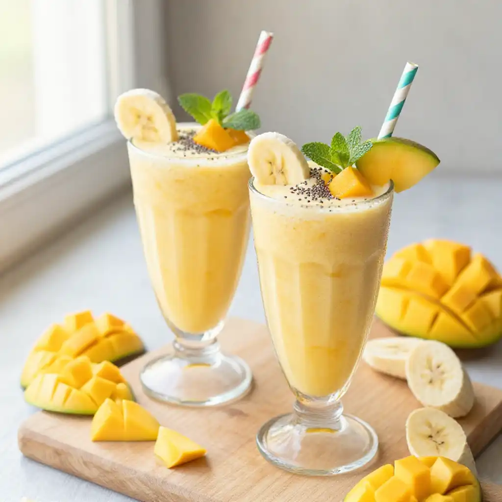 Creamy Banana Mango Smoothie for Kids plated dish