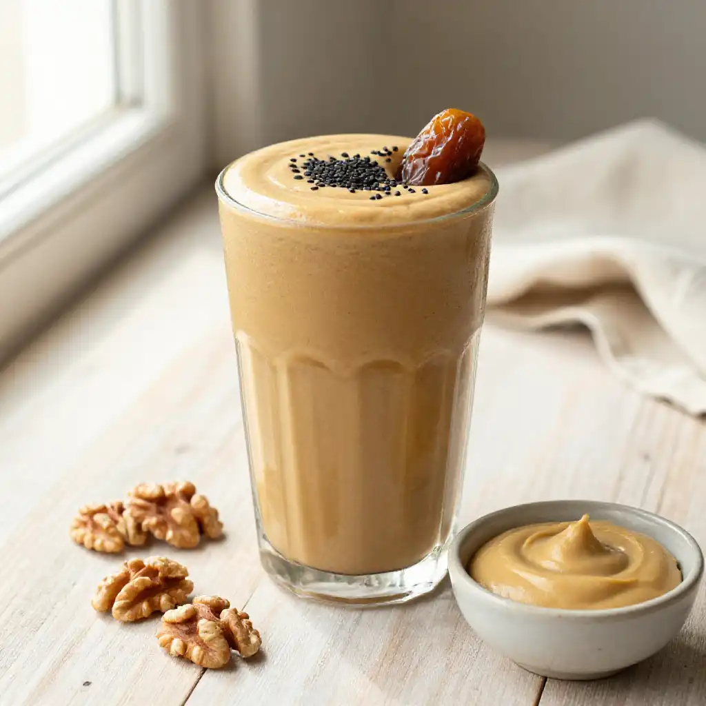 Creamy Tahini Date Smoothie for Hormone Balance plated dish