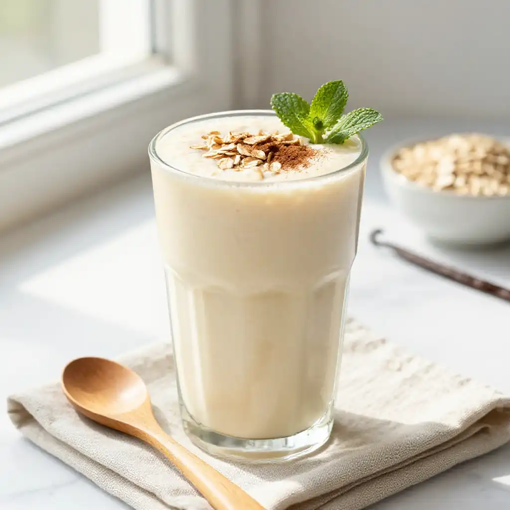 Creamy Vanilla Oatmeal Smoothie for Weight Loss Breakfast plated dish