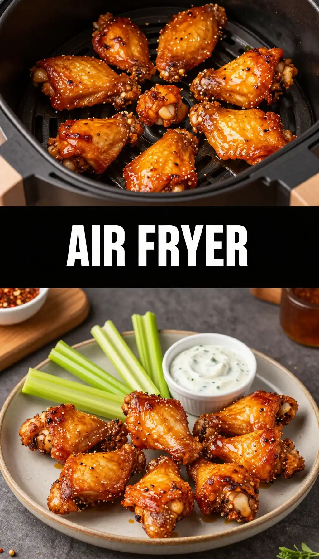 Crispy Air Fryer Chicken Wings with Buffalo Seasoning pinterest pin