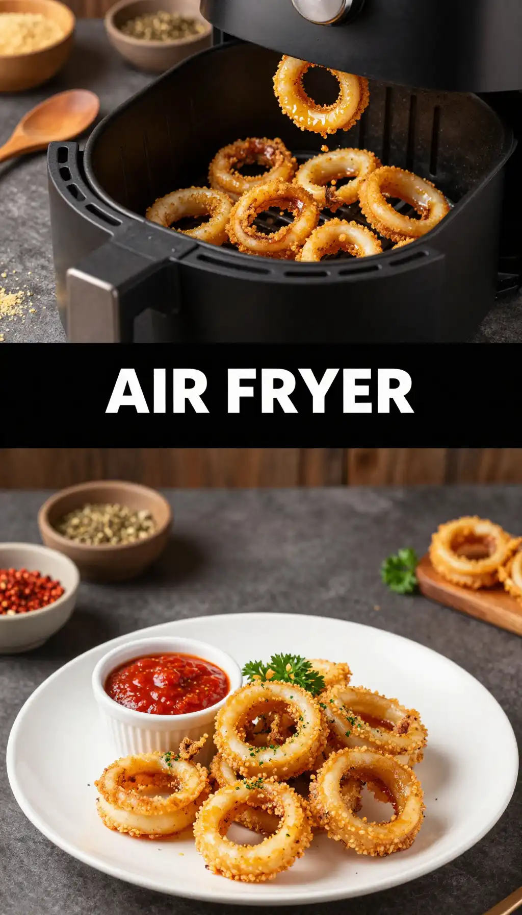 Crispy Calamari Rings with Marinara Sauce