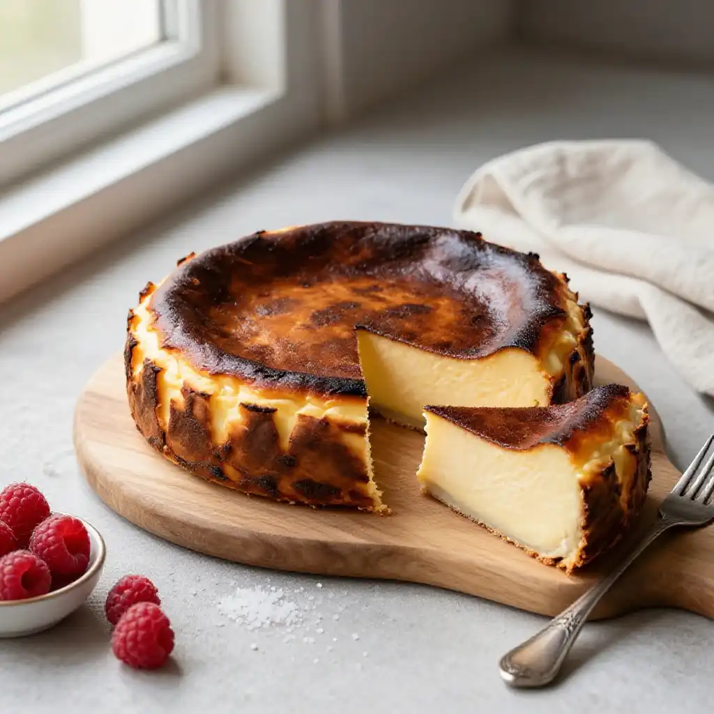 Crustless Basque Burnt Cheesecake plated dish