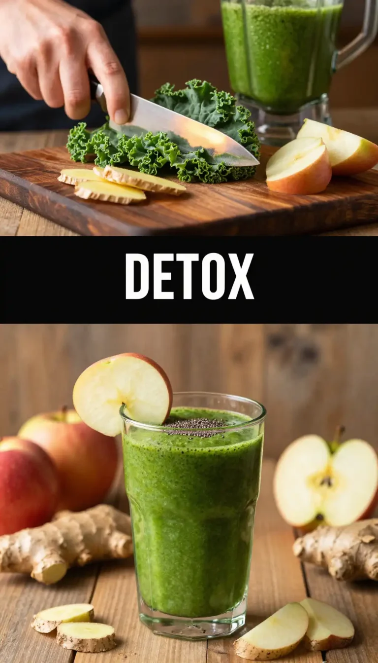 Detox Green Smoothie with Kale Apple and Ginger
