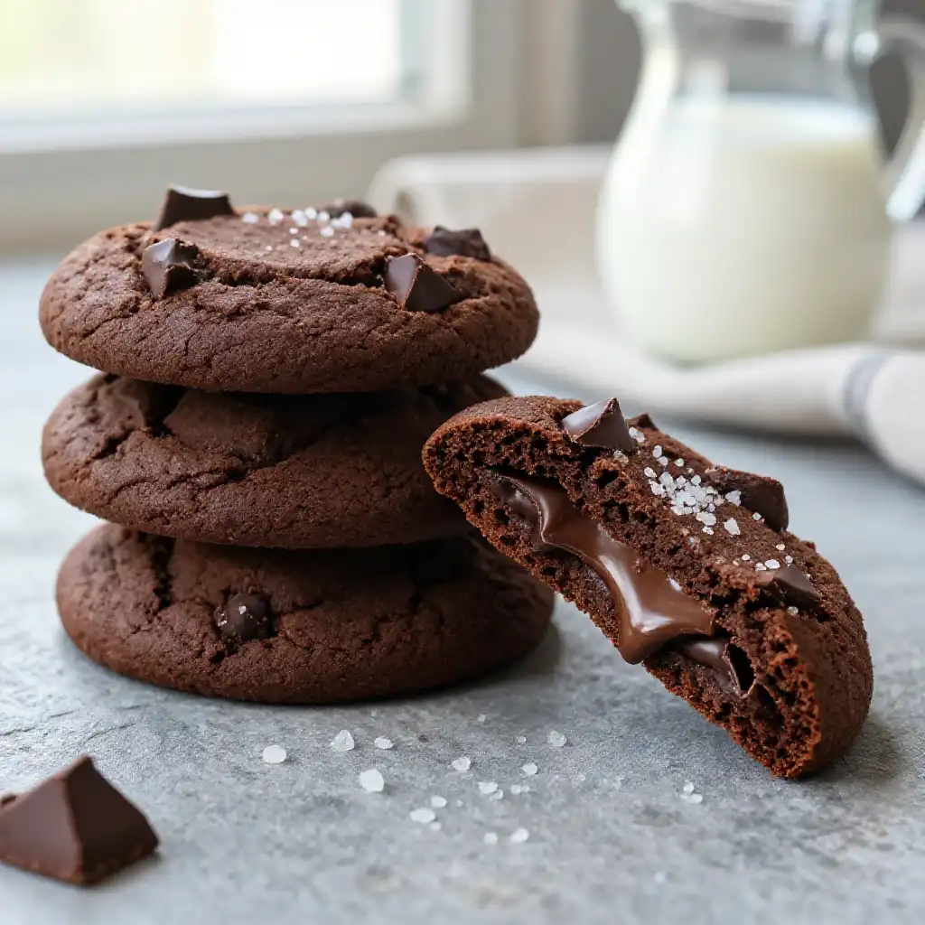 Double Dark Chocolate Chunk Cookies plated dish