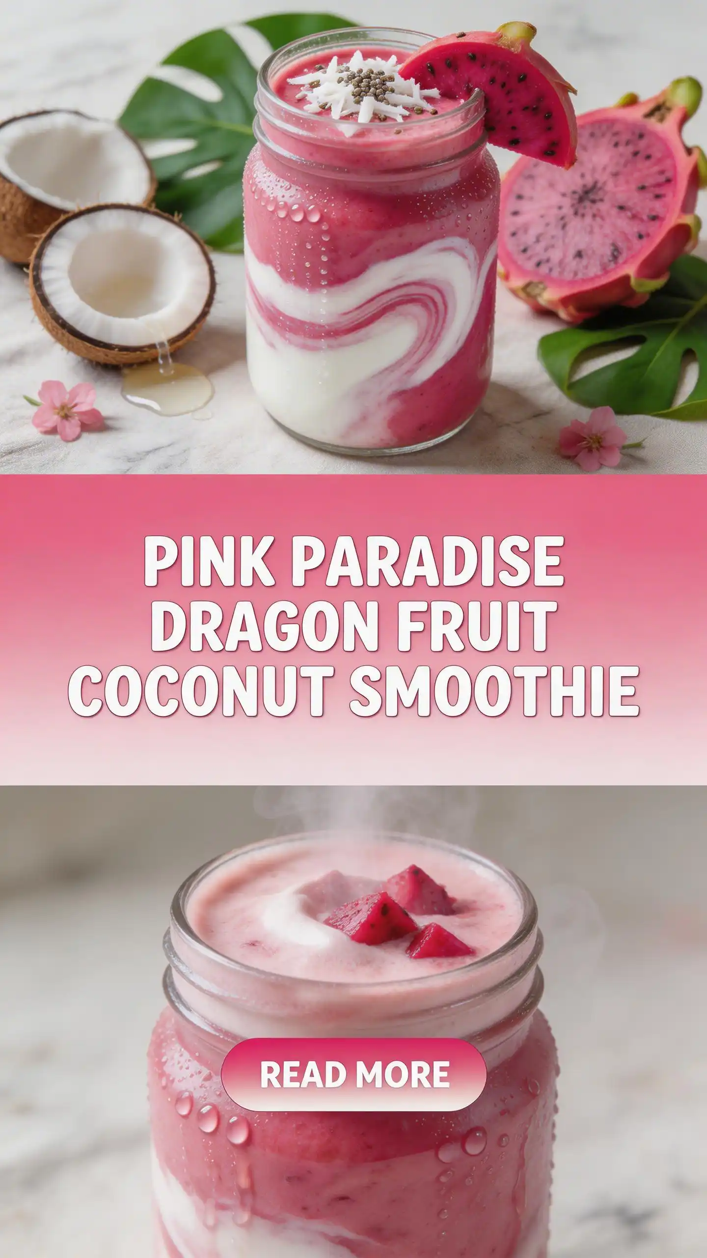 Dragon Fruit Coconut Smoothie for Pink Paradise pinterest pin