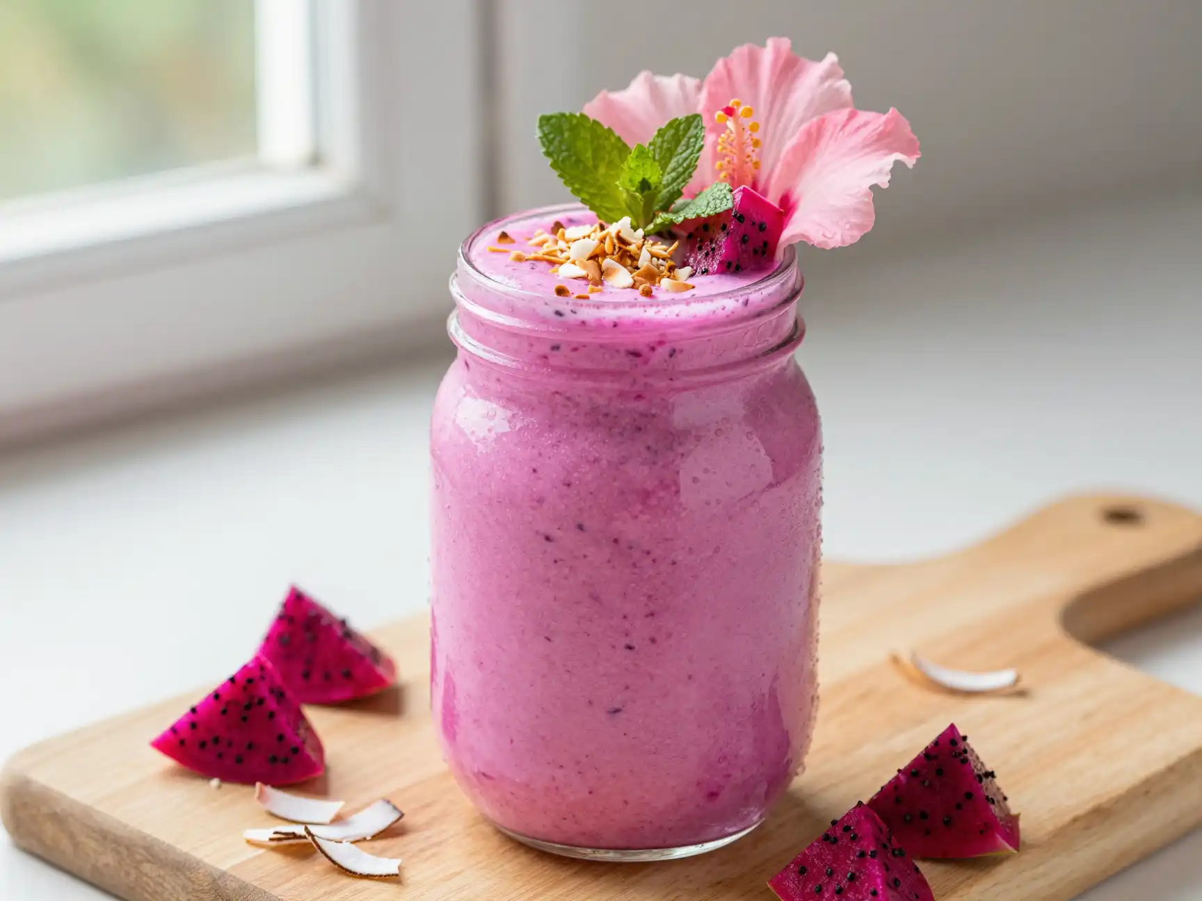 Dragon Fruit Coconut Smoothie for Pink Paradise plated dish