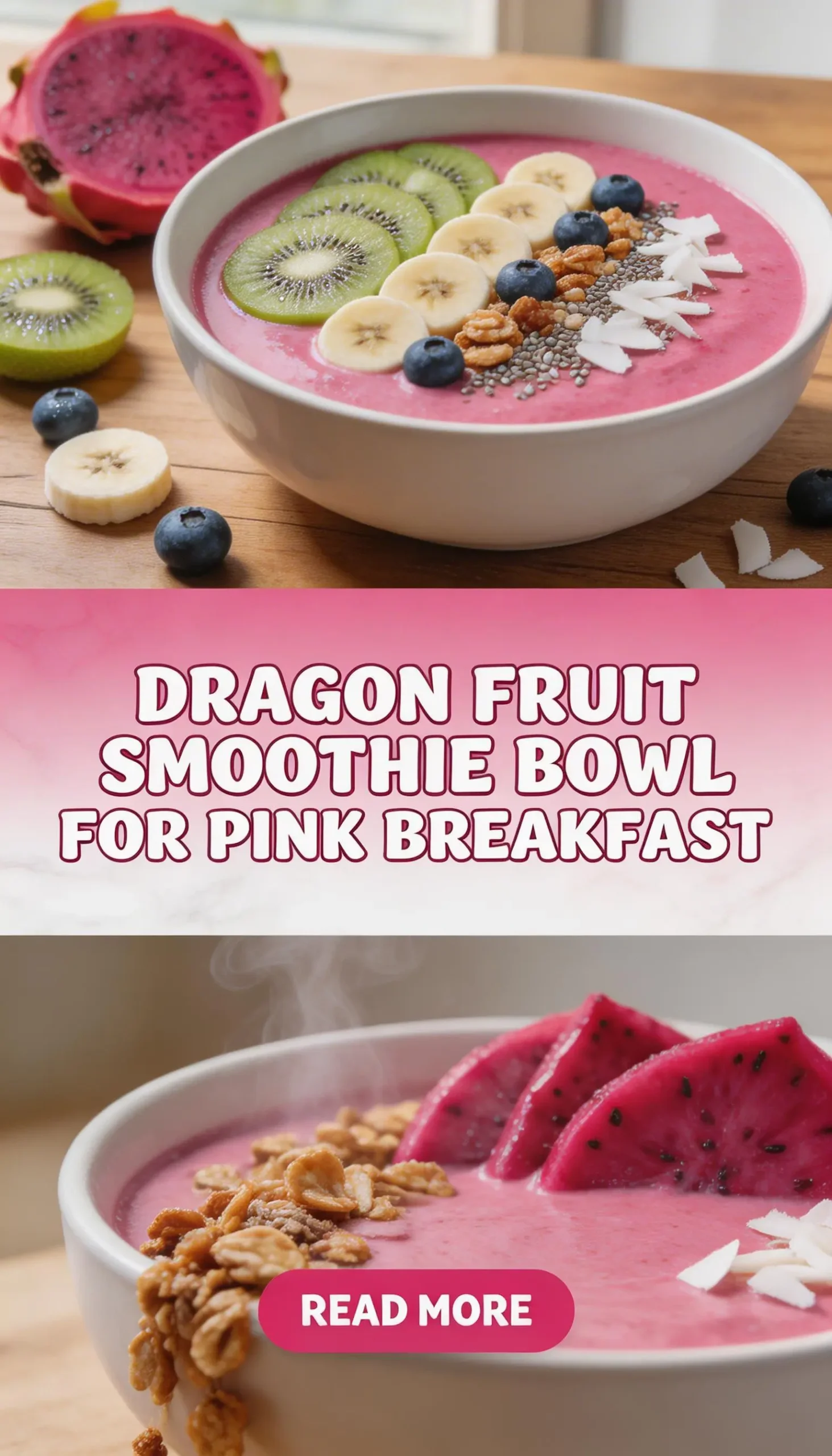 Dragon Fruit Smoothie Bowl for Pink Breakfast pinterest pin