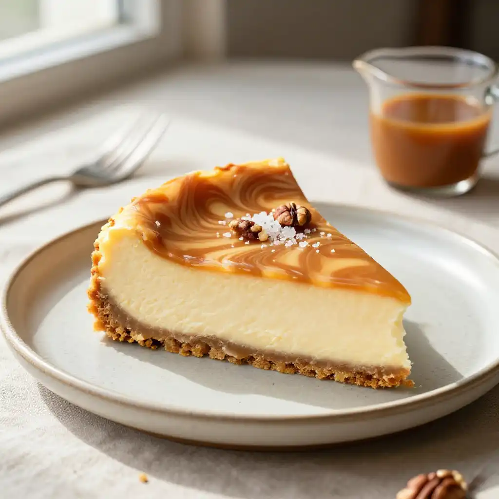 Dulce De Leche Swirl Cheesecake plated dish