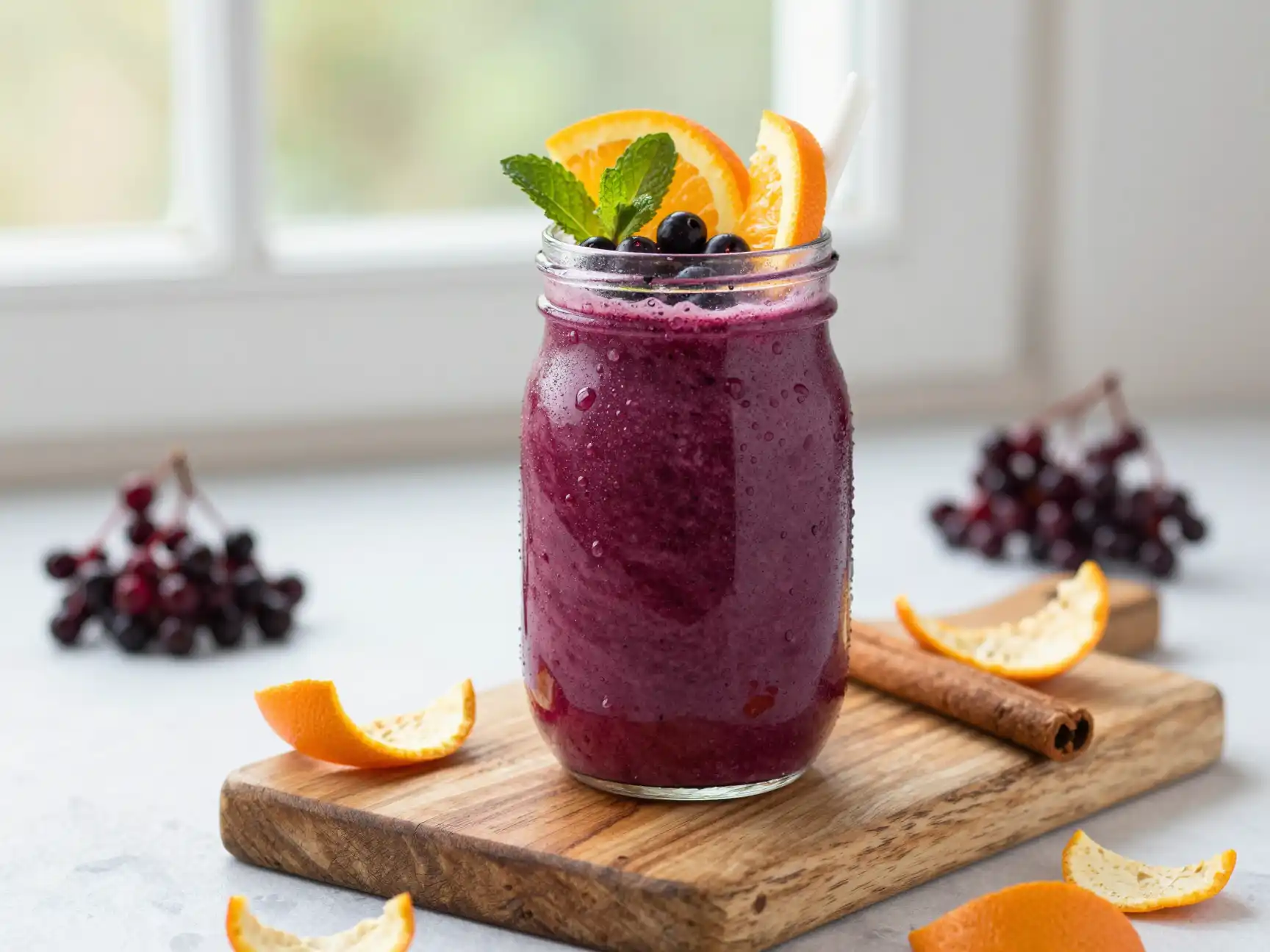 Elderberry Orange Smoothie for Winter Immunity plated dish