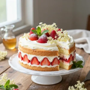 Elderflower Strawberry Layer Cake | Fresh Berries