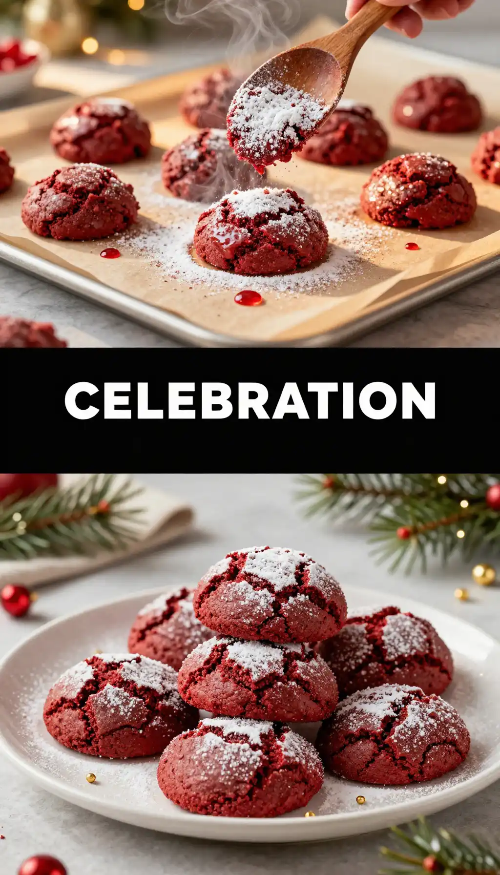Festive Red Velvet Crinkle Cookies pinterest pin