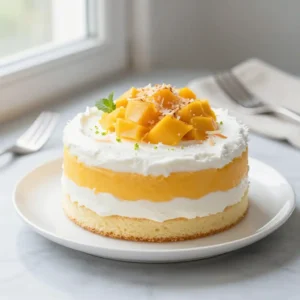 Frozen Mango Coconut Sponge Cake Recipe - Easy No-Bake