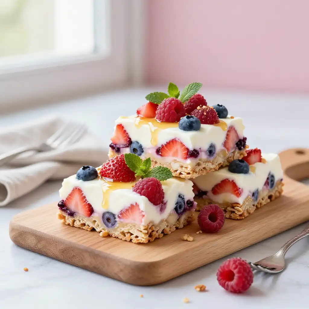 Frozen Yogurt And Berry Bars plated dish
