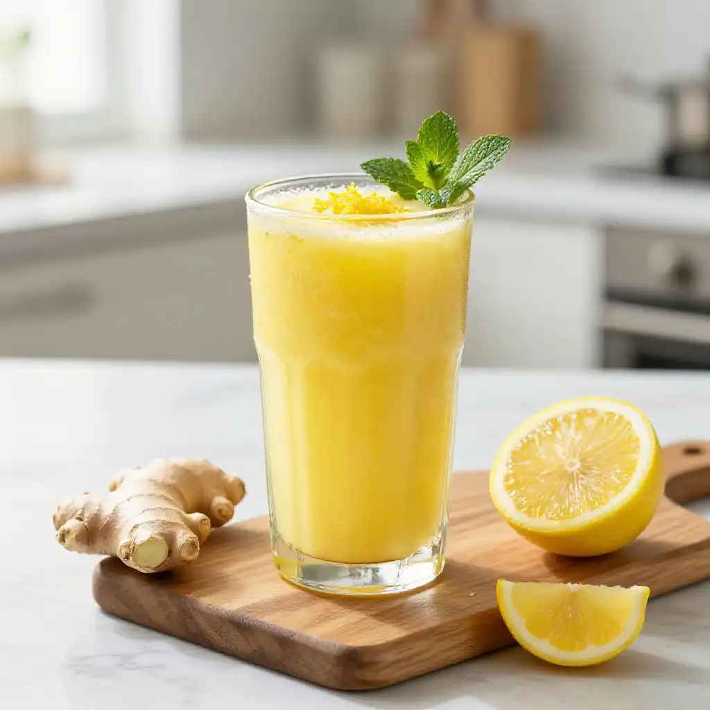 Ginger Lemon Detox Smoothie for Cleanse plated dish