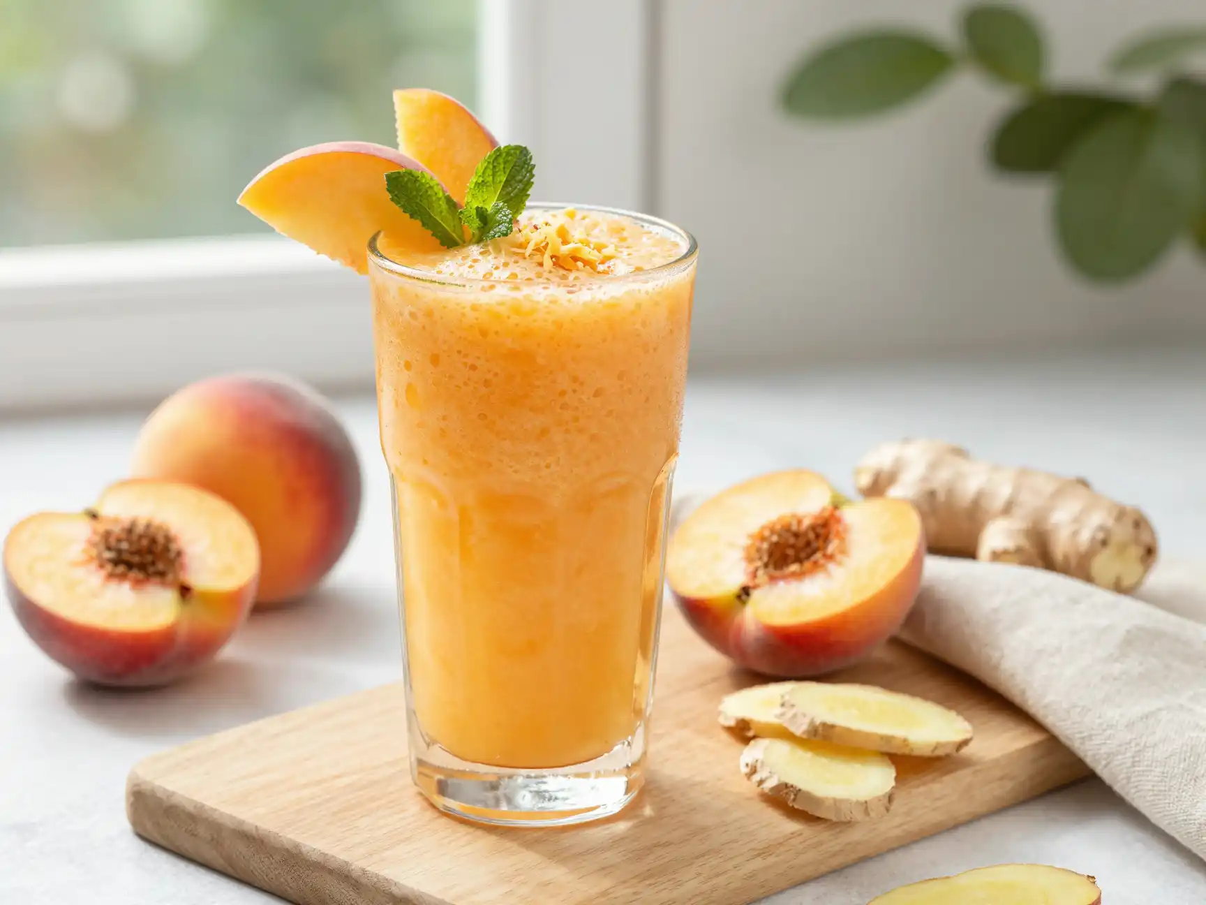 Ginger Peach Smoothie for Summer Digestion plated dish