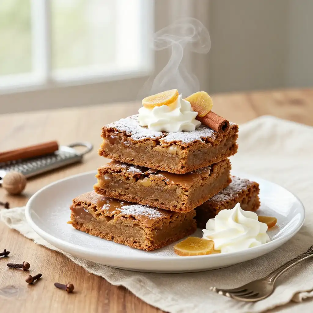 Gingerbread Molasses Blondies plated dish