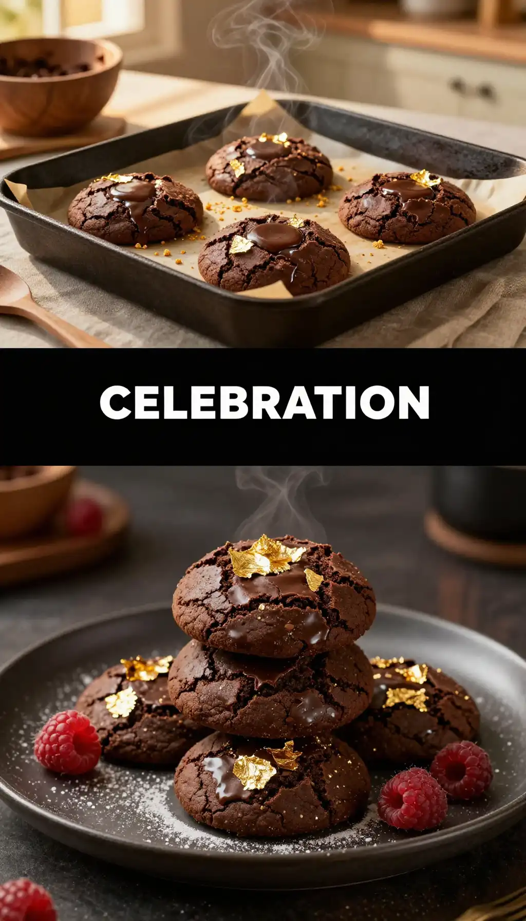 Gold Leaf And Dark Chocolate Cookies pinterest pin