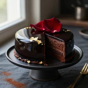 Decadent Dark Chocolate Ganache Cake with Edible Gold Leaf