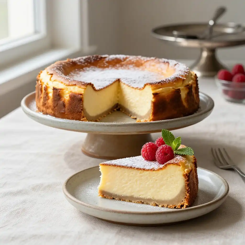 Grandma's Baked Ricotta Cheesecake plated dish